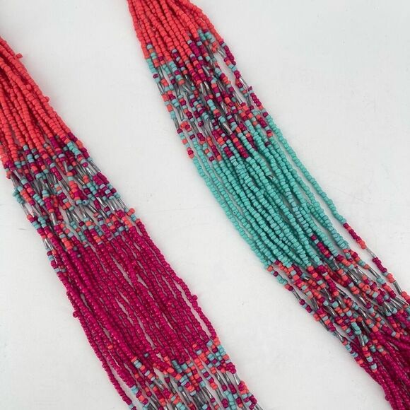 Esmor Multicolor Beaded Statement Necklace – Coral, Teal & Magenta Layers - Picture 3 of 8